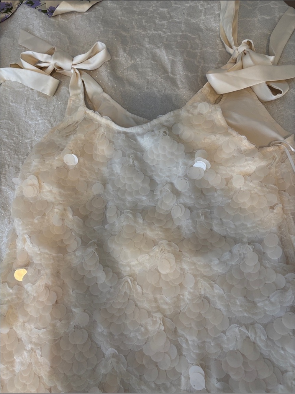 En Saison Ivory Sequin Floral Dress with Tie Straps - Picture 11 of 11